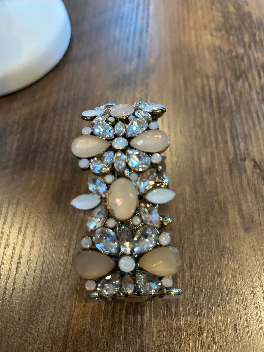Crystal and Cream Statement Stretch Bracelet - Women's Accessory